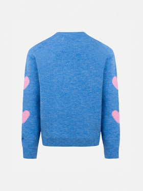 Pull ras-du-cou bleu clair pour fille Princess avec broderie Kissene frega 