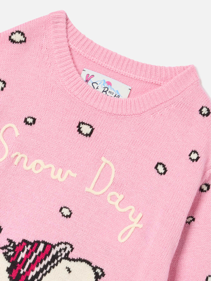 Jersey de punto con cuello redondo Pink Princess con intarsia y bordado de Snoopy | Special edition 