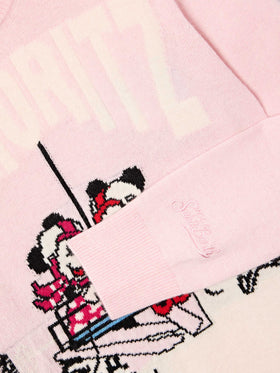 Rosa Princess Rundhals-Strickpullover mit St. Moritz Minnie und Mickey Mouse Intarsienmotiv | Special edition 