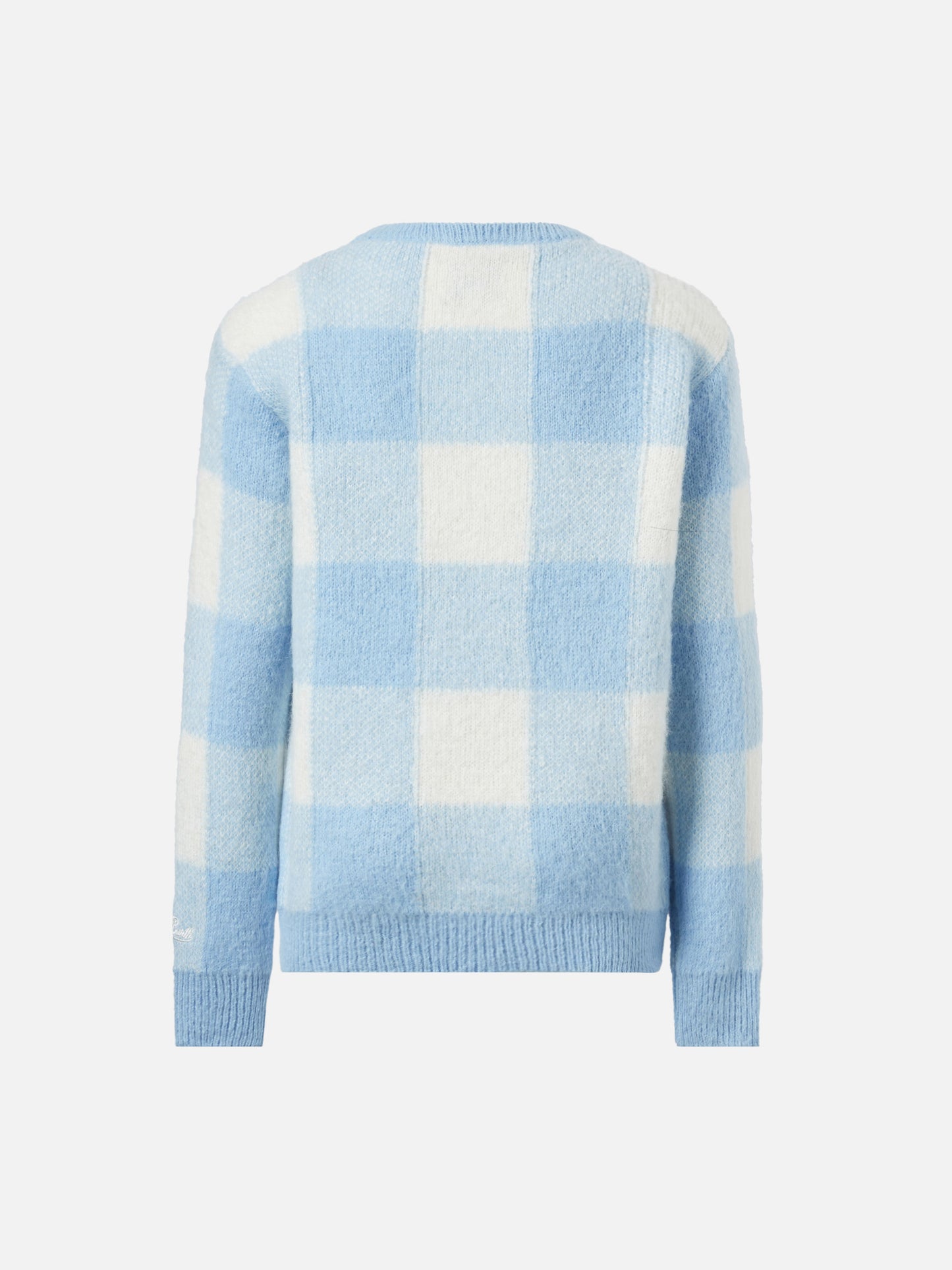 Rundhalspullover mit kariertem Jacquard und Uff… che noi-Stickerei 