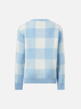 Rundhalspullover mit kariertem Jacquard und Uff… che noi-Stickerei 