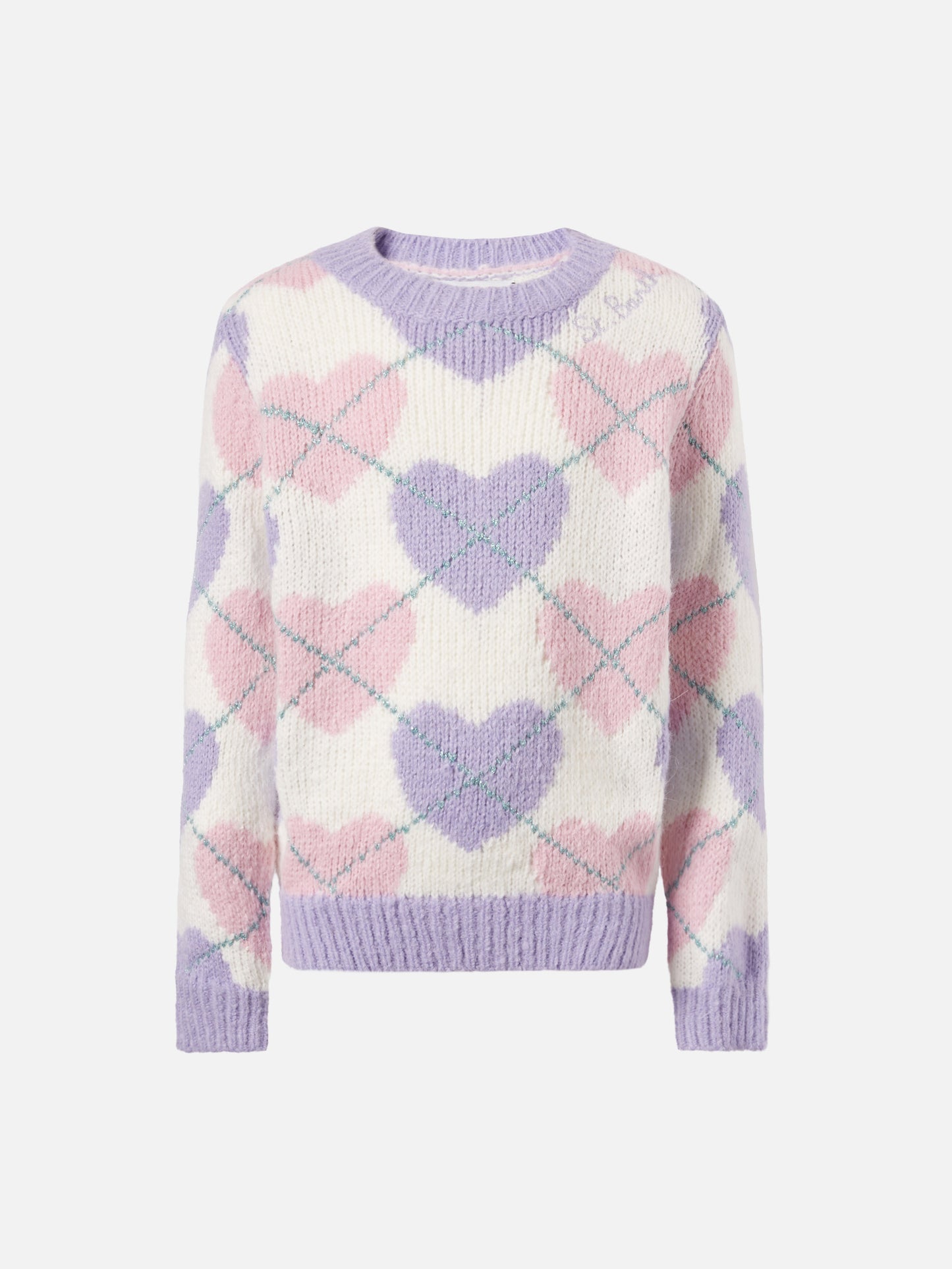 Rundhalspullover mit Herz-Argyle-Jacquard 