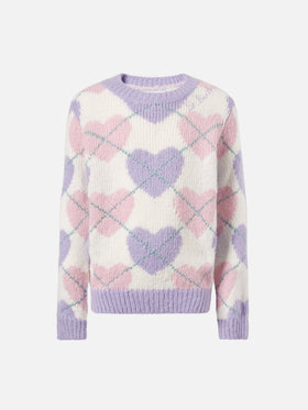 Rundhalspullover mit Herz-Argyle-Jacquard 