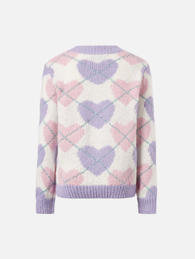 Rundhalspullover mit Herz-Argyle-Jacquard 