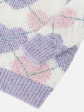 Rundhalspullover mit Herz-Argyle-Jacquard 