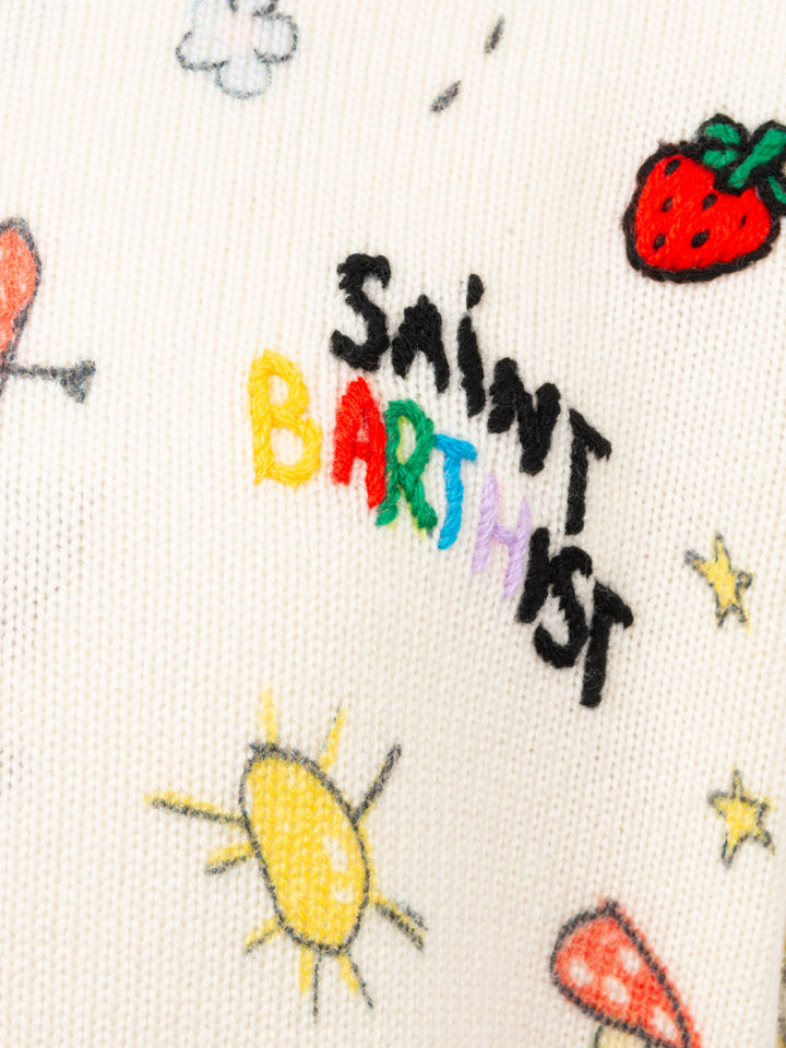 Girl white crewneck sweater Princess with Saint Barth sketch print - MC2 Saint Barth