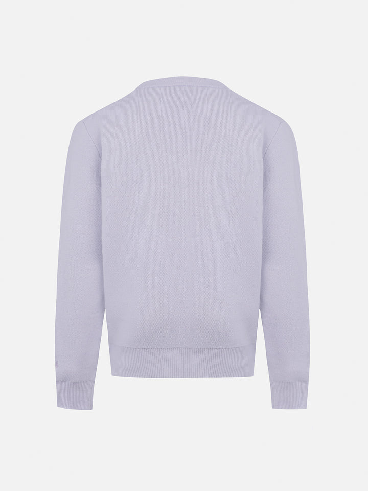 Girl lilac crewneck sweater Princess with fawn print - MC2 Saint Barth