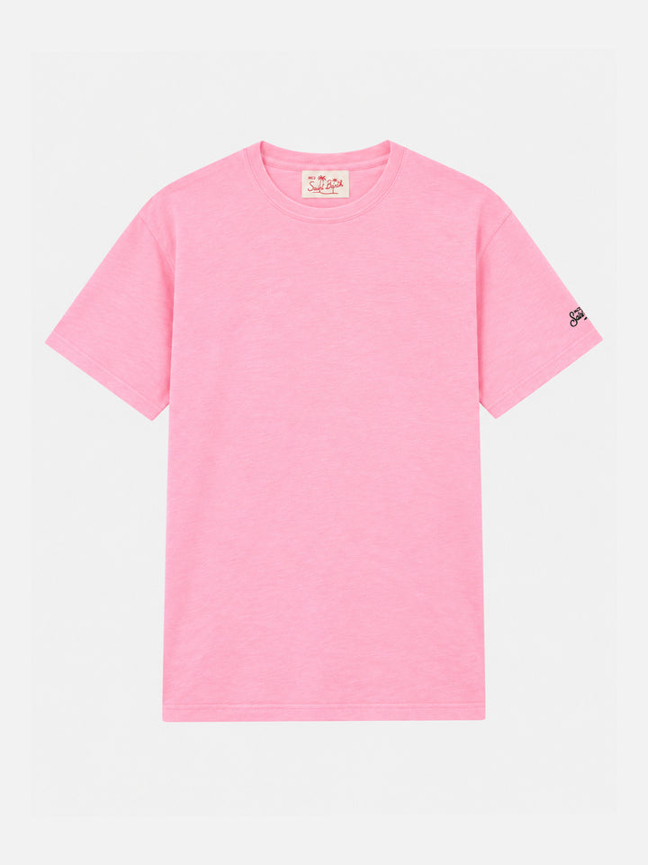 President T-Shirt aus Flammgarn-Baumwolle in Bubble Pink in Unifarbe 