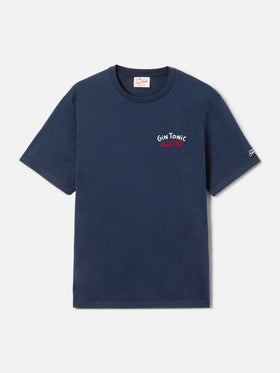 T-shirt Portland bleu avec broderie Gin Tonic Beach Club sur le devant et au dos 