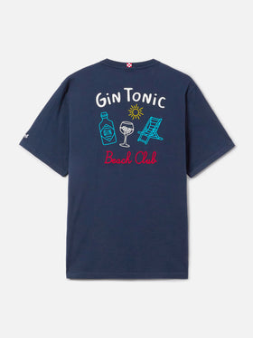 T-shirt Portland bleu avec broderie Gin Tonic Beach Club sur le devant et au dos 