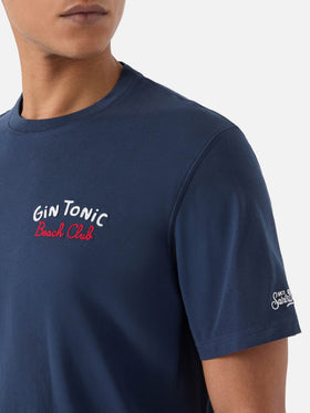 T-shirt Portland bleu avec broderie Gin Tonic Beach Club sur le devant et au dos 