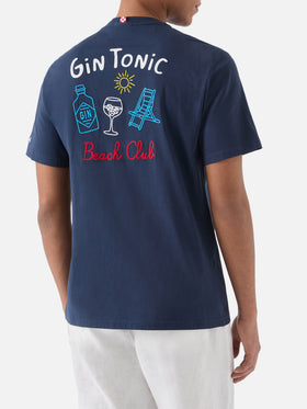 T-shirt Portland bleu avec broderie Gin Tonic Beach Club sur le devant et au dos 