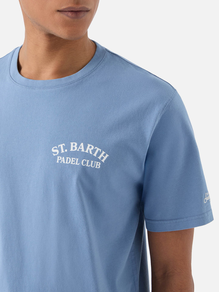 Dusty light blue Portland t-shirt with St. Barth Padel Club illustration