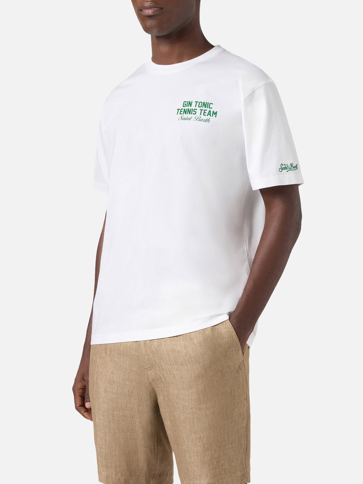 T-shirt Portland bianca con illustrazione Gin Tonic Tennis Team