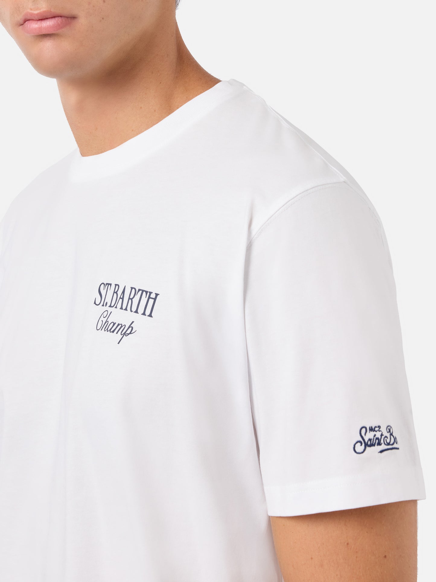 White Portland t-shirt with Après Tennis Champion illustration