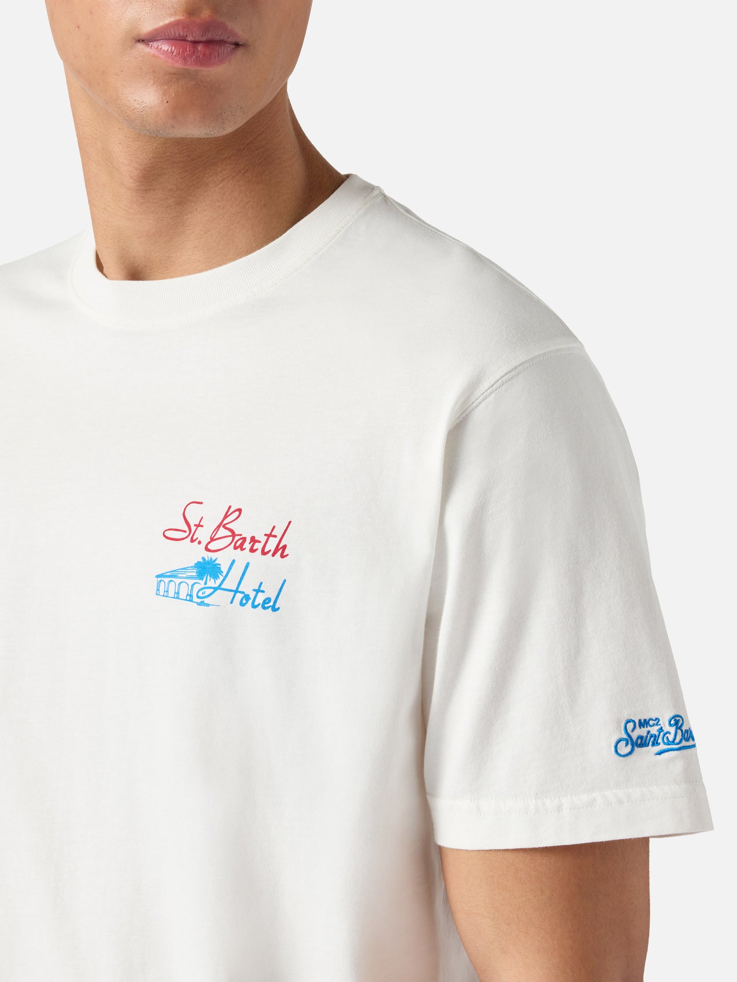 Cream Portland t-shirt with St. Barth Hotel print