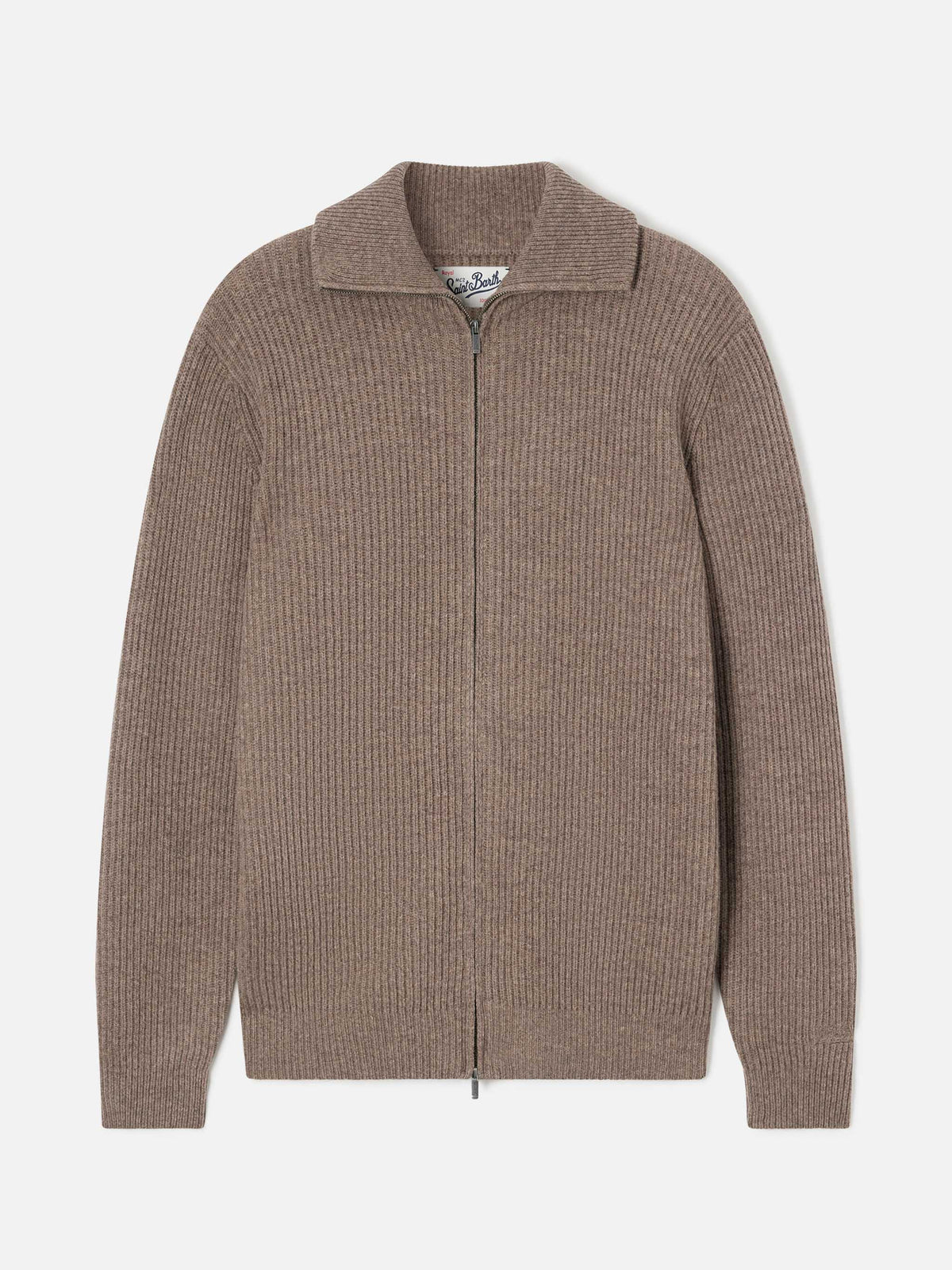Beiger Preston Cardigan aus Wollstrick mit durchgehendem Reißverschluss 