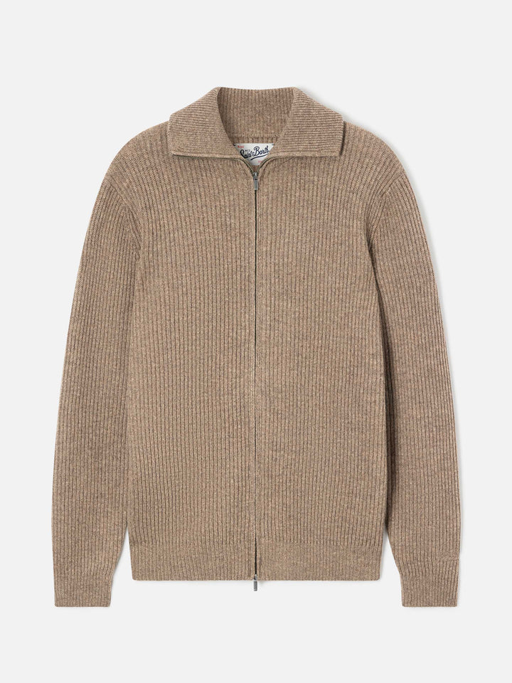 Beiger Preston Cardigan aus Wollstrick mit durchgehendem Reißverschluss 
