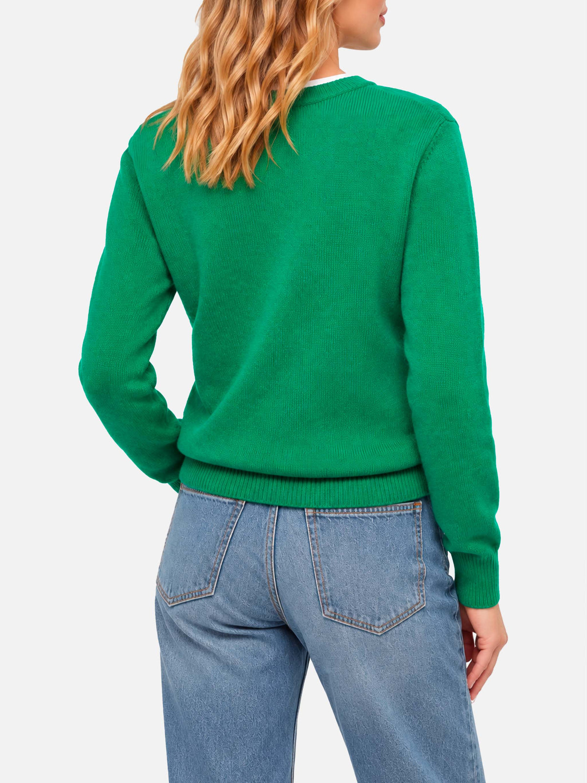 New Queen grüner gebürsteter Pullover mit Love or not-Stickerei 