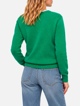 New Queen grüner gebürsteter Pullover mit Love or not-Stickerei 