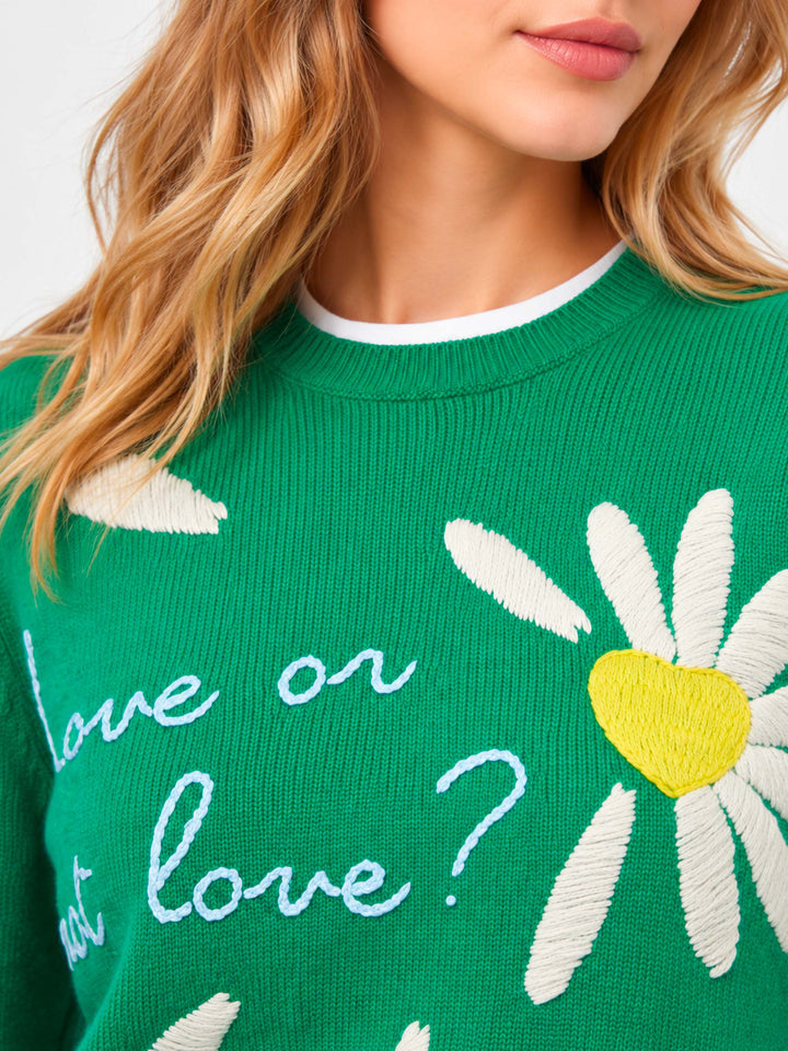 Nouveau pull brossé vert Queen avec broderie Love or not 