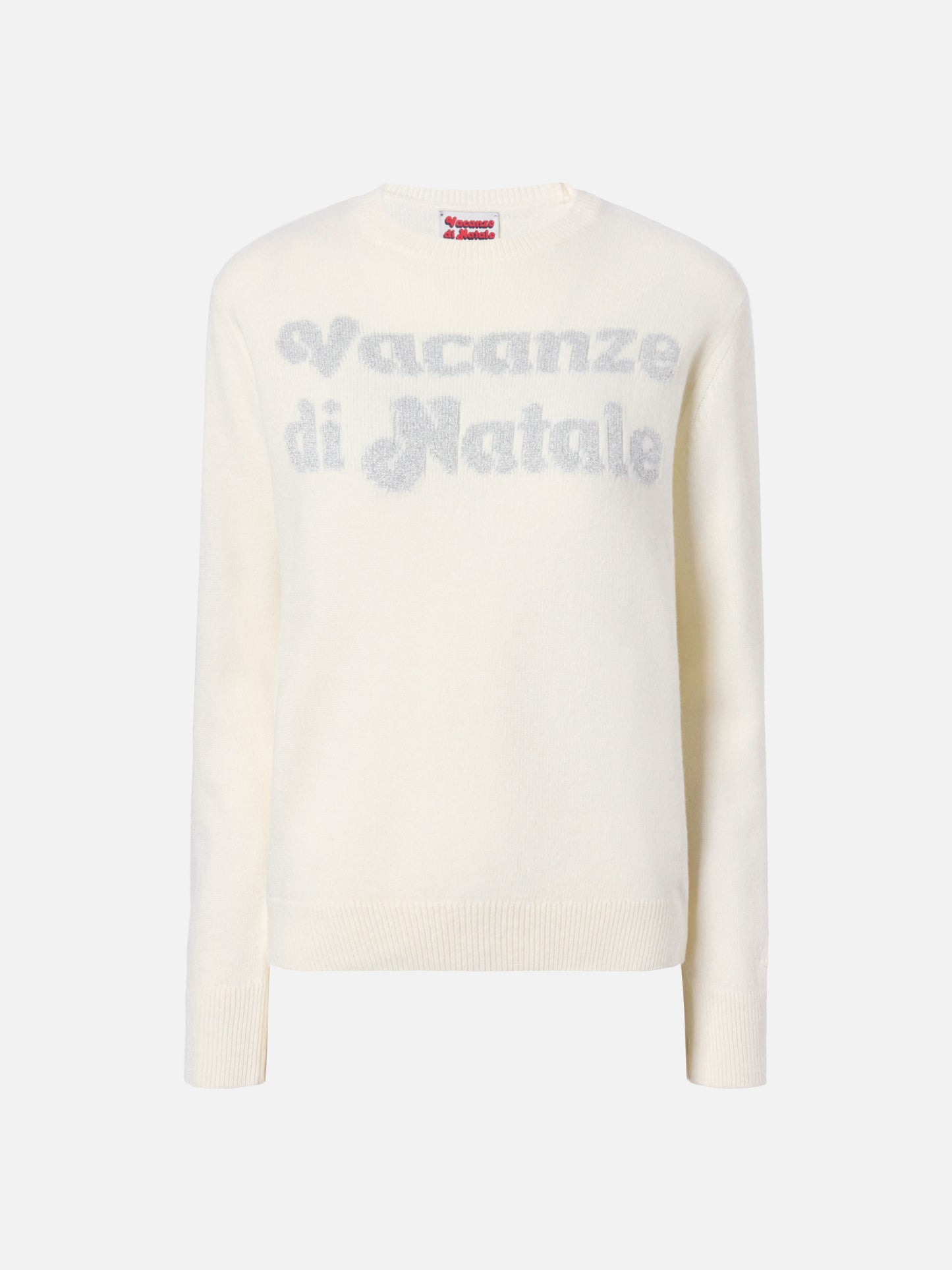 New Queen cashmere-blend crewneck in white with Vacanze di Natale jacquard | VACANZE DI NATALE SPECIAL EDITION