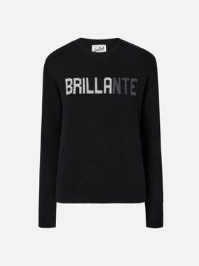 Neuer Queen-Pullover aus Kaschmirmischung in Schwarz mit Brillante-Strassapplikationen