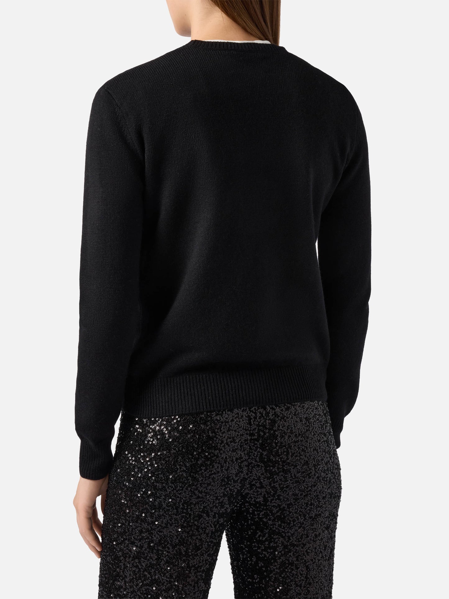 Neuer Queen-Pullover aus Kaschmirmischung in Schwarz mit Brillante-Strassapplikationen