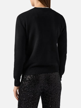 Neuer Queen-Pullover aus Kaschmirmischung in Schwarz mit Brillante-Strassapplikationen