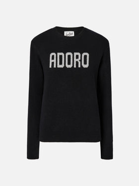 Neuer Queen-Pullover aus Kaschmirmischung in Schwarz mit Adoro-Jacquard