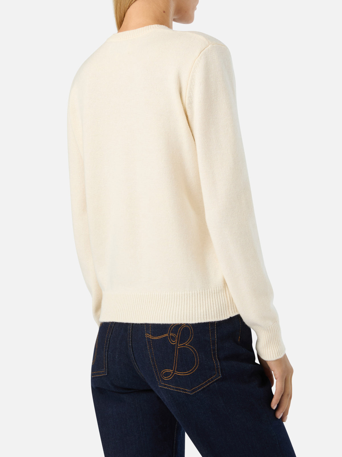 Punto de cuello redondo New Queen en blanco roto con bordado St. Moritz | Special edition 