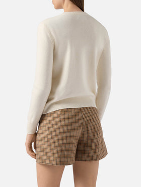 Maglione New Queen in misto cashmere bianco con ricamo St. Moritz | ST. MORITZ TOP OF THE WORLD SPECIAL EDITION