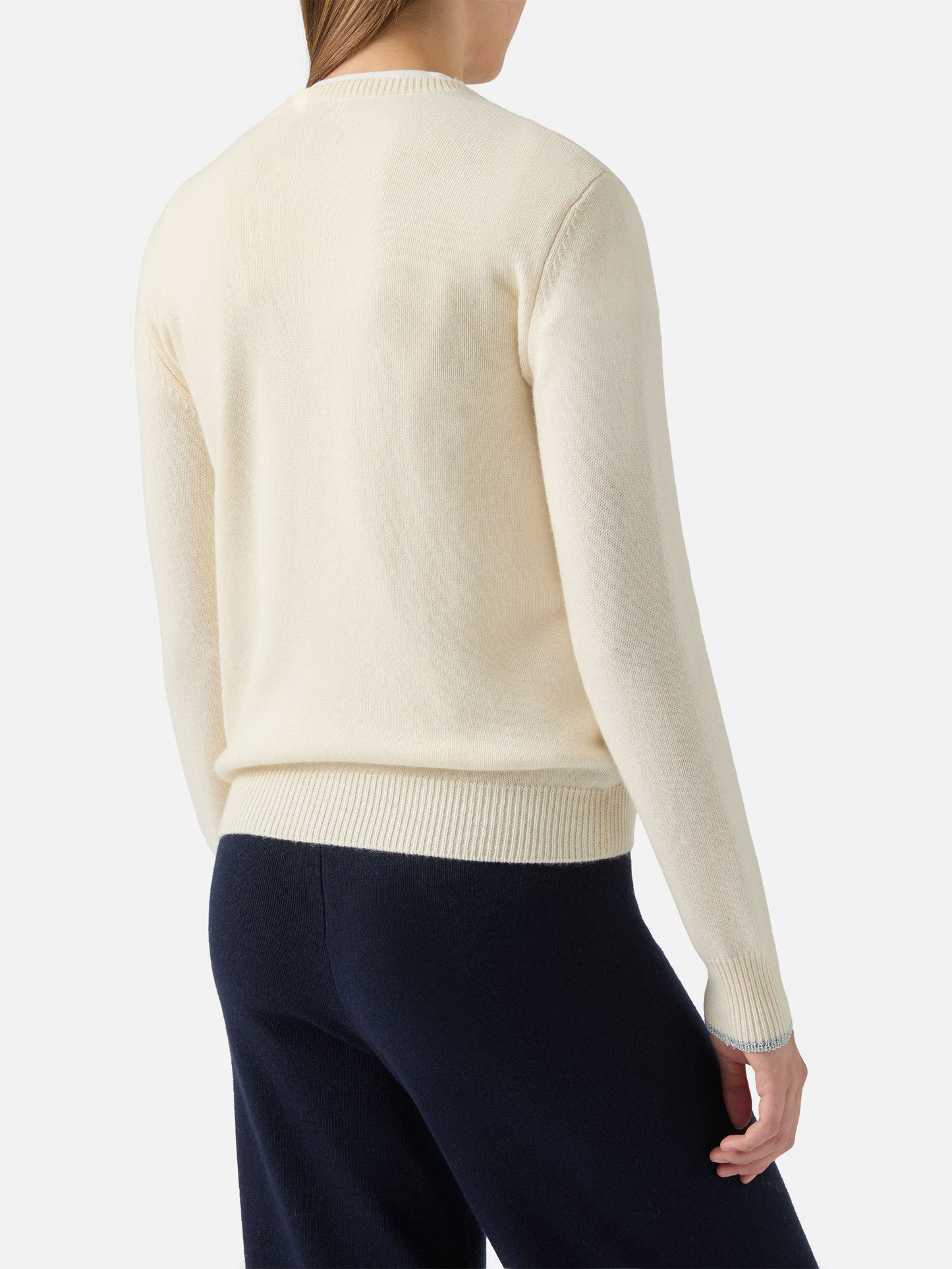 Sudadera New Queen de cuello redondo en blanco con jacquard de lurex Amo Cortina da un pezzo 