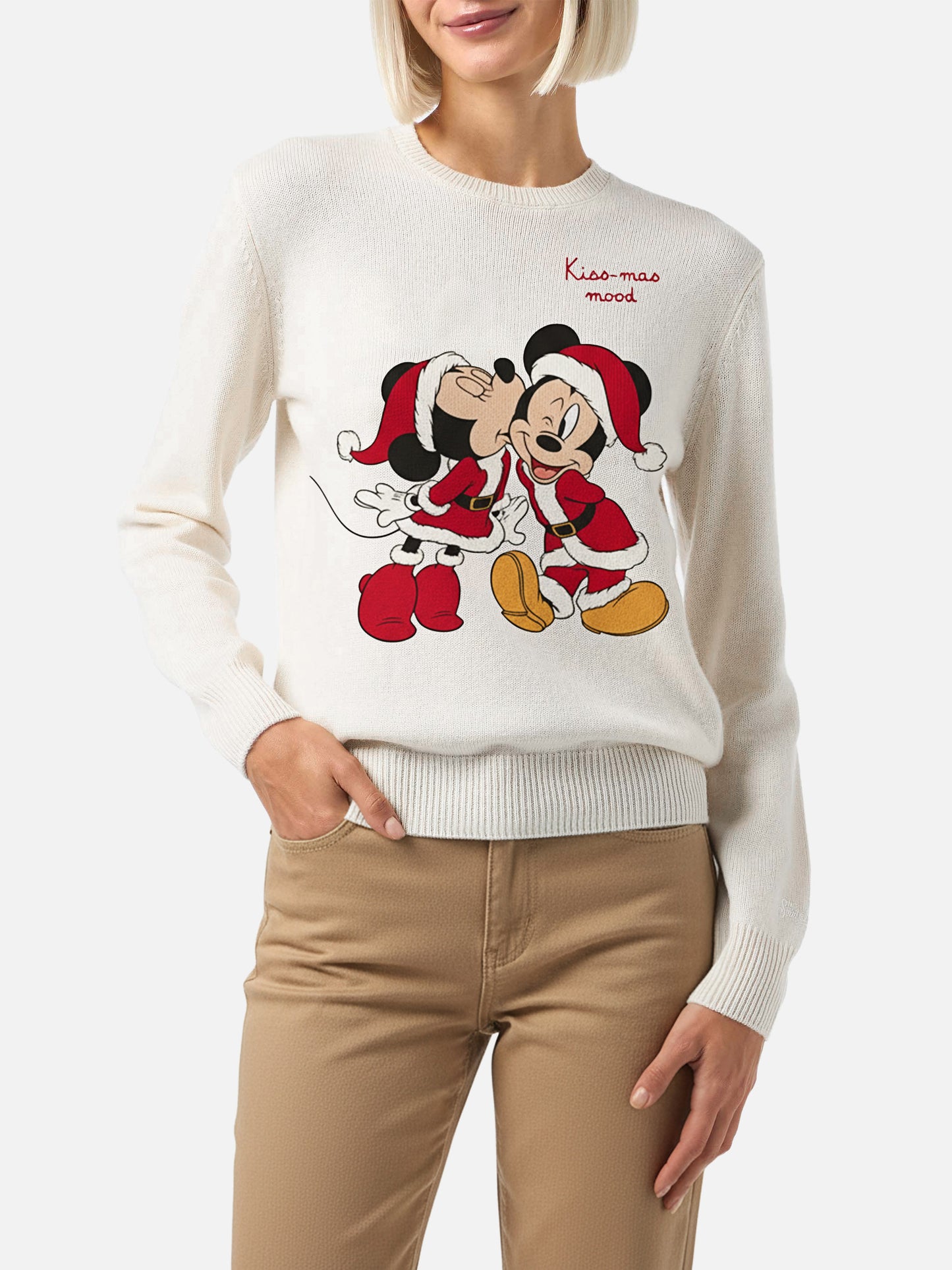 New Queen crewneck in white with Minnie and Mickey jacquard | DISNEY SPECIAL EDITION
