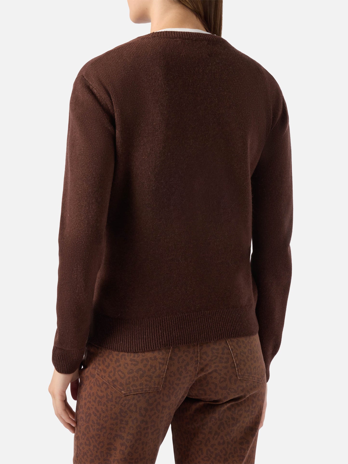 Neuer Queen-Pullover aus Kaschmirmischung in Braun mit Ho sempre ragione Jacquard