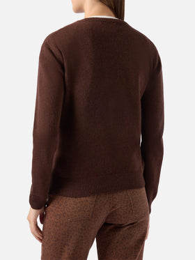 Neuer Queen-Pullover aus Kaschmirmischung in Braun mit Ho sempre ragione Jacquard