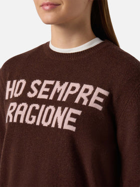 Neuer Queen-Pullover aus Kaschmirmischung in Braun mit Ho sempre ragione Jacquard