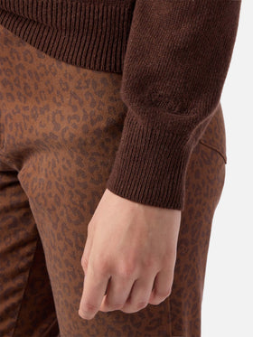 Neuer Queen-Pullover aus Kaschmirmischung in Braun mit Ho sempre ragione Jacquard