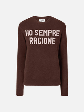 Neuer Queen-Pullover aus Kaschmirmischung in Braun mit Ho sempre ragione Jacquard