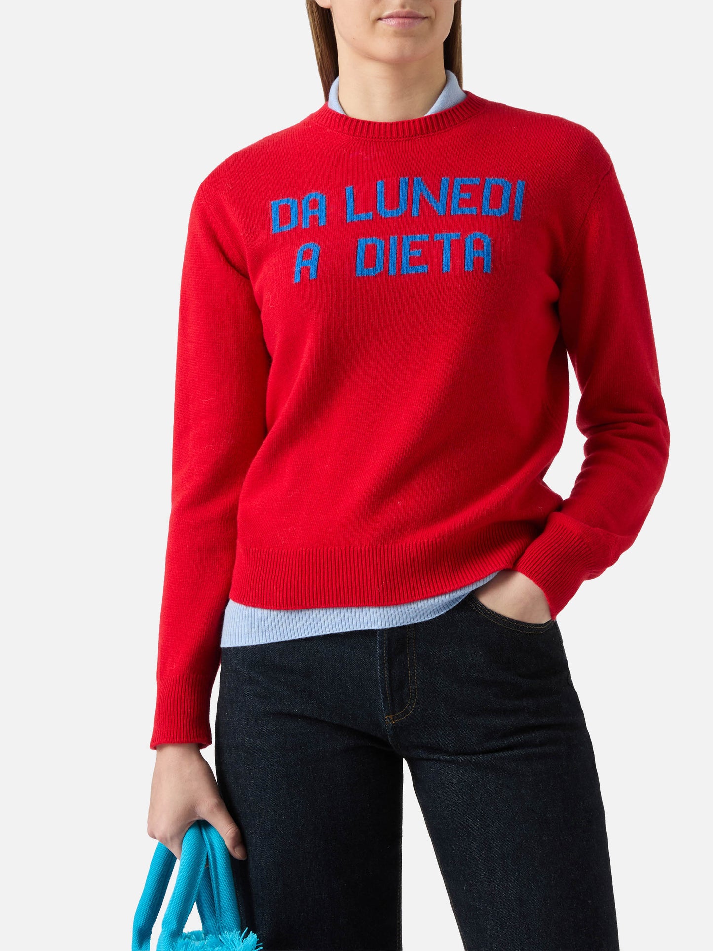 New Queen crewneck with Da lunedì a dieta jacquard