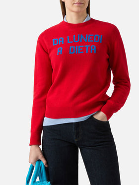 New Queen crewneck with Da lunedì a dieta jacquard