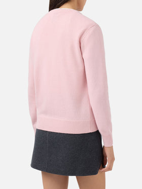 New Queen cashmere-blend crewneck in pink with Vacanze di Natale lurex jacquard | VACANZE DI NATALE SPECIAL EDITION