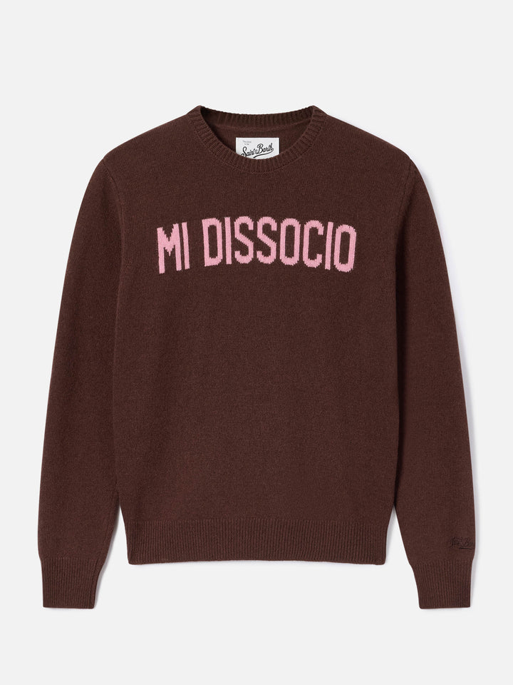 Jersey de punto marrón de cuello redondo Queen con bordado Mi Dissocio 