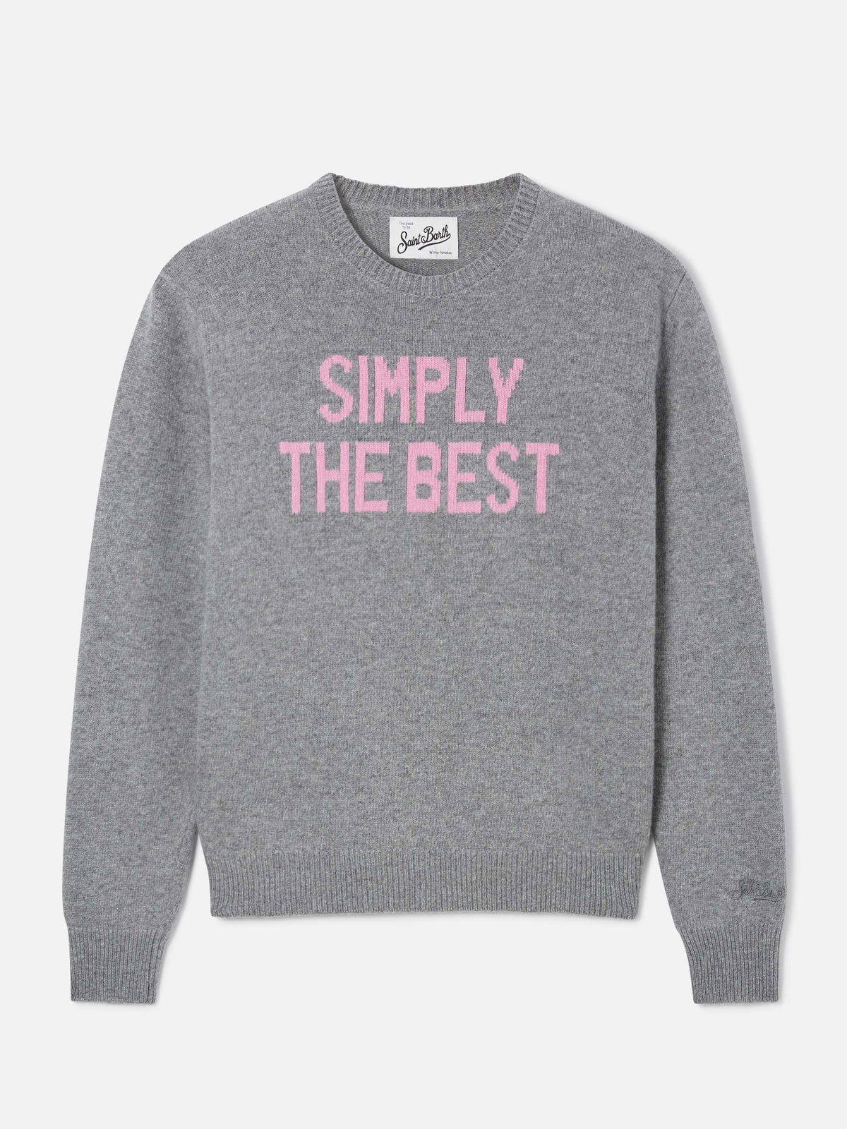 Jersey de punto gris New Queen con cuello redondo y bordado Simply The Best 