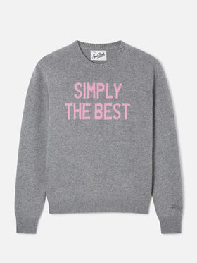 Jersey de punto gris New Queen con cuello redondo y bordado Simply The Best 