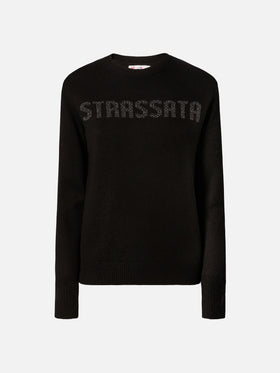 New Queen Crewneck in Weiß mit Strassato-Strassverzierungen