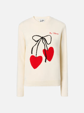 Neuer weißer Queen-Pullover aus Kaschmirmischung mit Ma-cherie-Stickerei