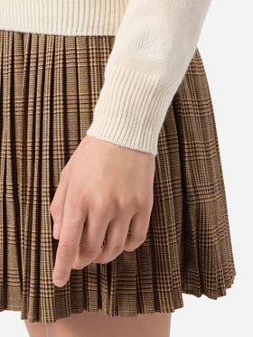 Neuer weißer Queen-Pullover aus Kaschmirmischung mit Ma-cherie-Stickerei