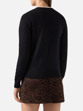 Neuer schwarzer Queen-Pullover aus Kaschmirmischung mit Bollicine e Pailettes-Stickerei