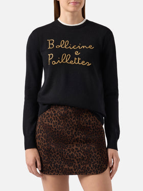 Neuer schwarzer Queen-Pullover aus Kaschmirmischung mit Bollicine e Pailettes-Stickerei